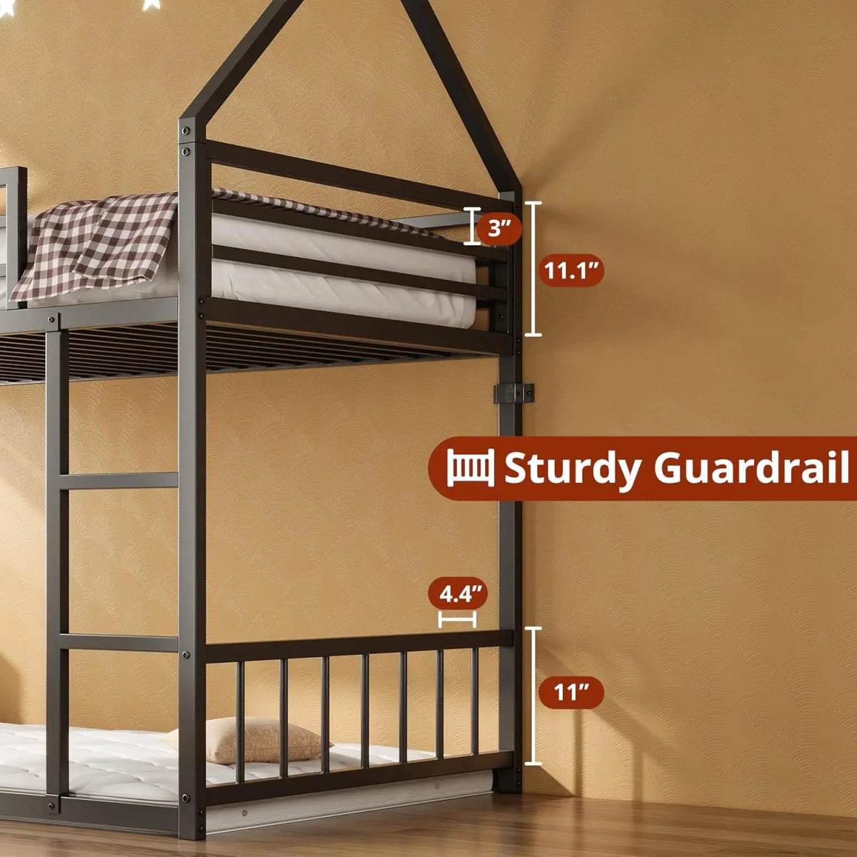 House-Shaped Twin Over Twin Metal Bunk Bed Frame - Omega Lifestyles