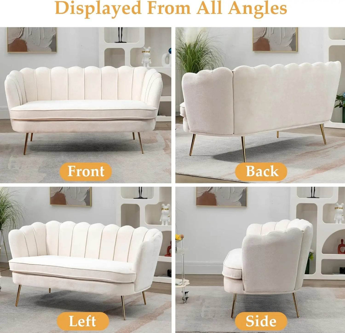 Modern Chenille Small Loveseat Sofa With Gold Legs - Omega Lifestyles