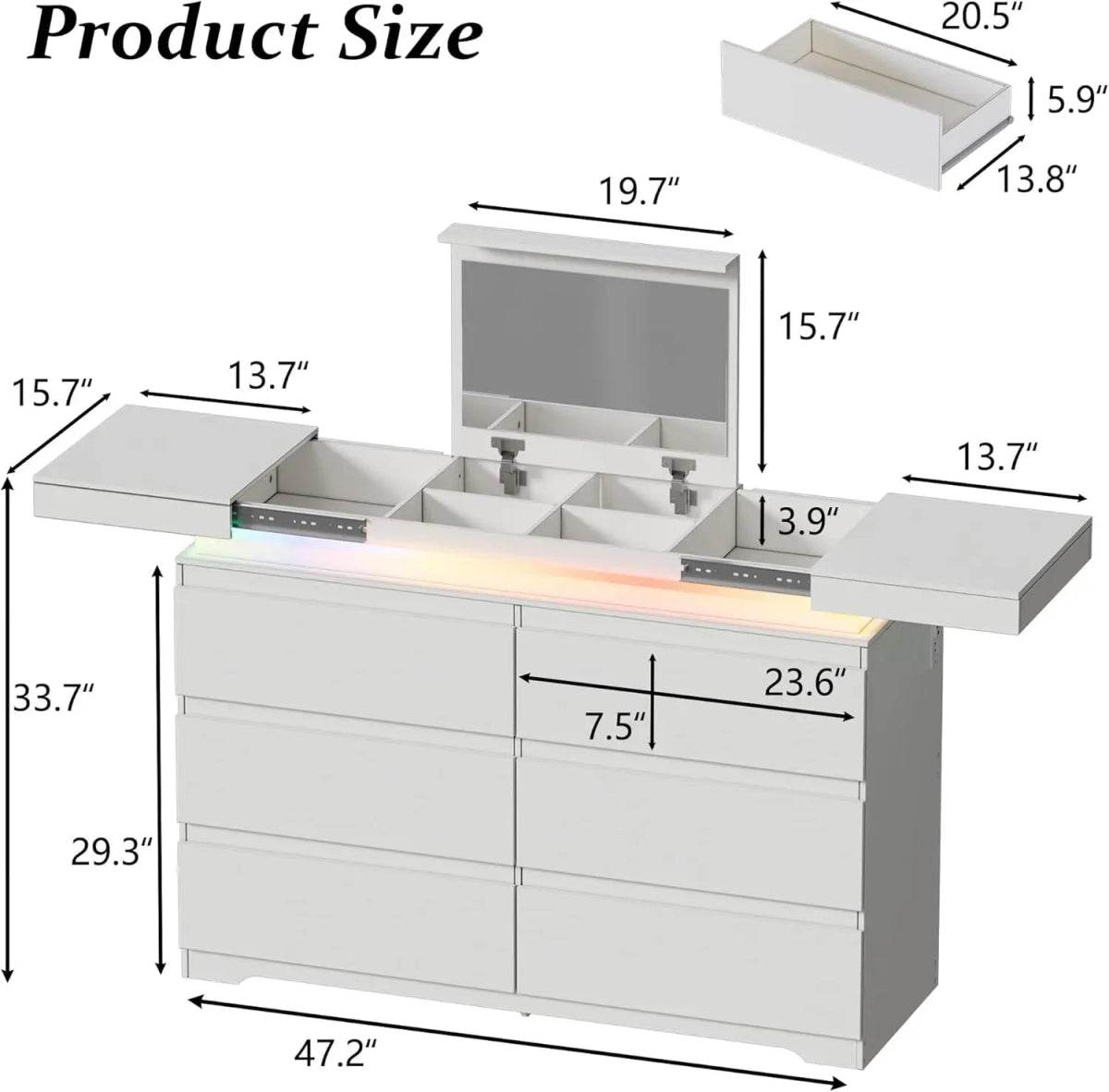 Modern White 6-Drawer Dresser With Mirror Charging Station - Omega Lifestyles