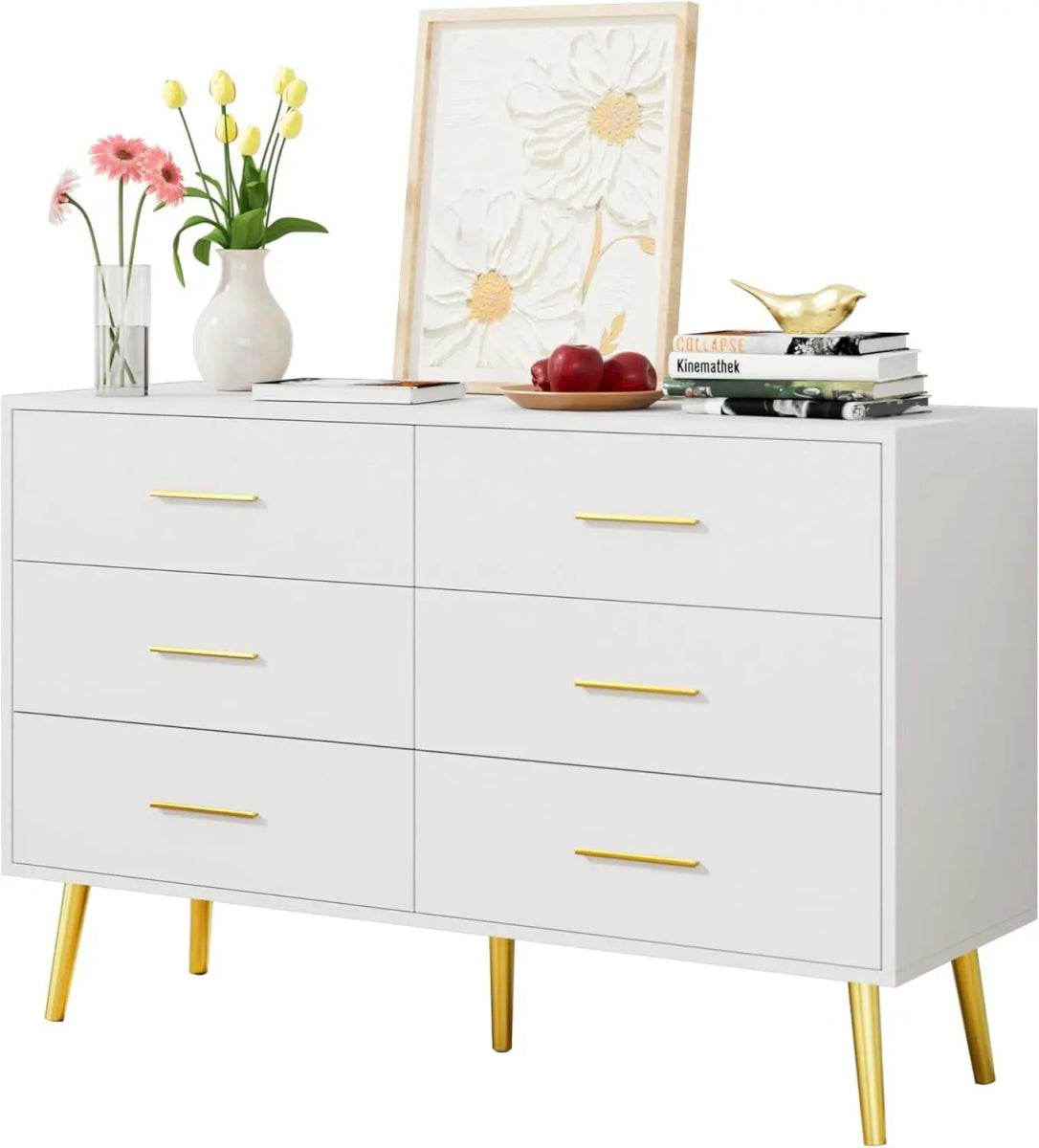Modern White 6-Drawer Engineered Wood Dresser - Omega Lifestyles