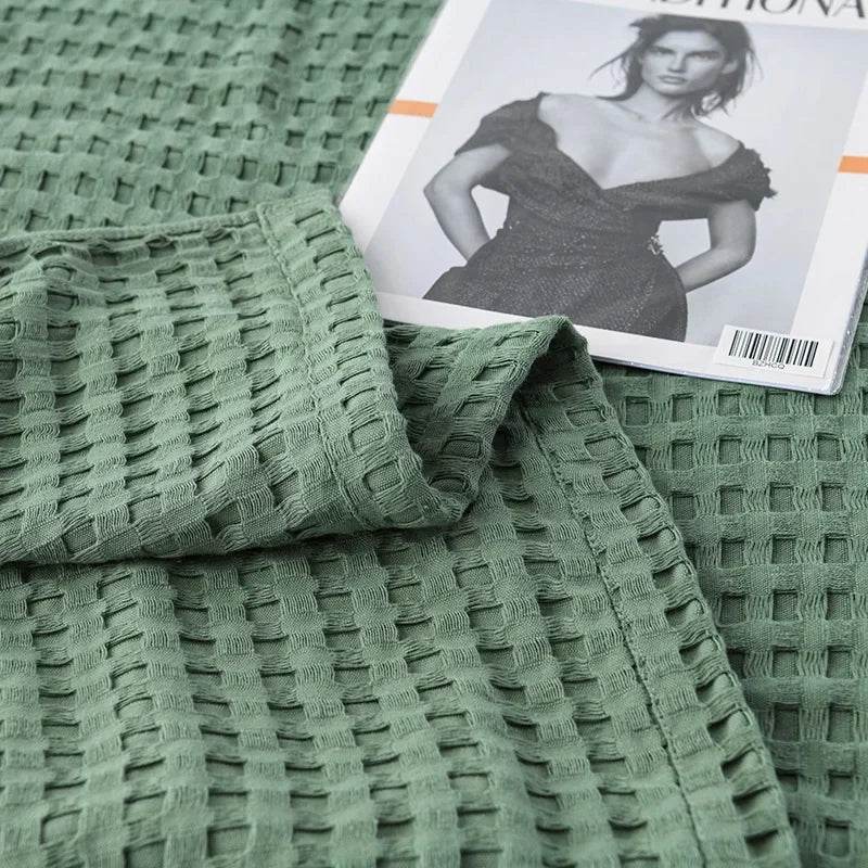 100x150cm Light Green 100% Cotton Waffle Blanket - Sleep Galleria
