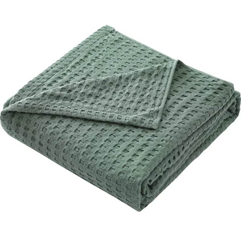 100x150cm Light Green 100% Cotton Waffle Blanket - Sleep Galleria