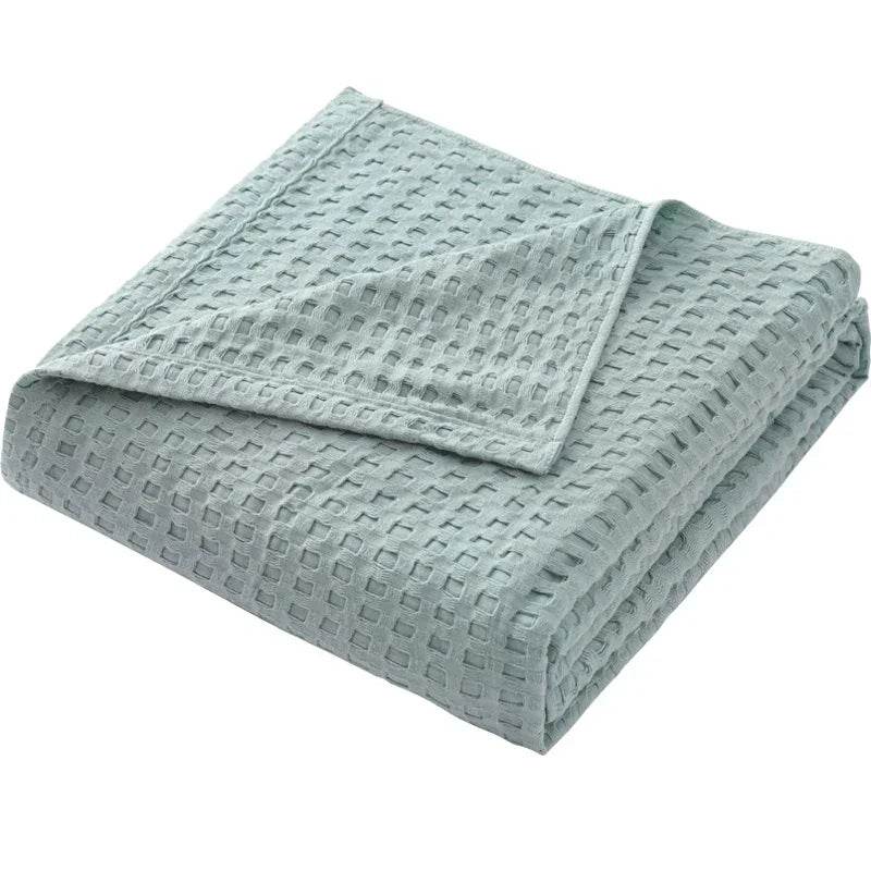 100x150cm Light Green 100% Cotton Waffle Blanket - Sleep Galleria