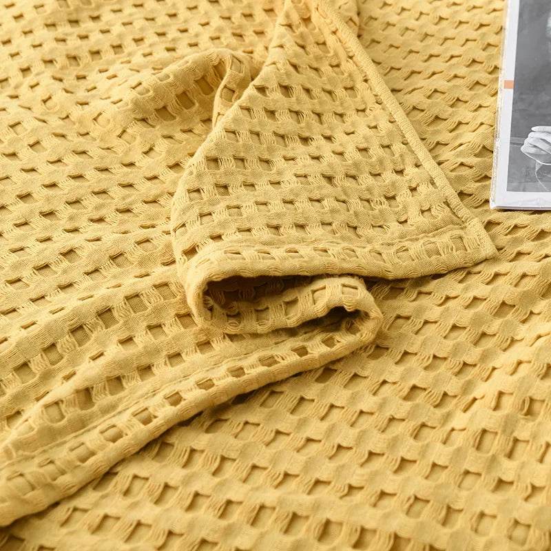 100x150cm Light Green 100% Cotton Waffle Blanket - Sleep Galleria