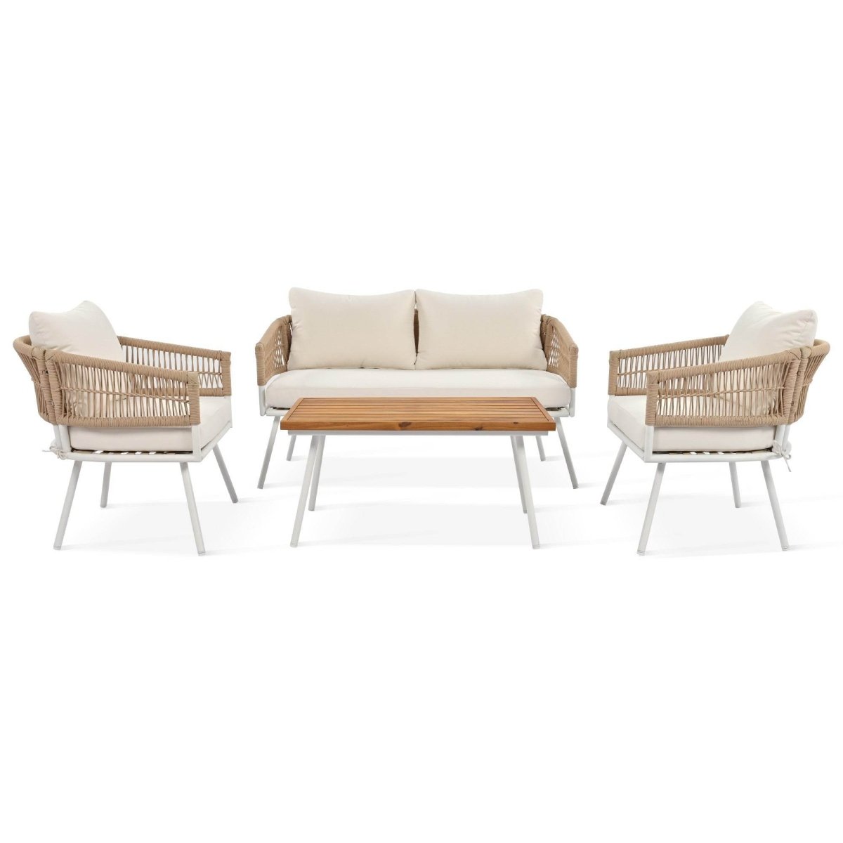 4 - Piece Boho Rope Patio Furniture Set With Acacia Table - Zenvia - Omega Lifestyles