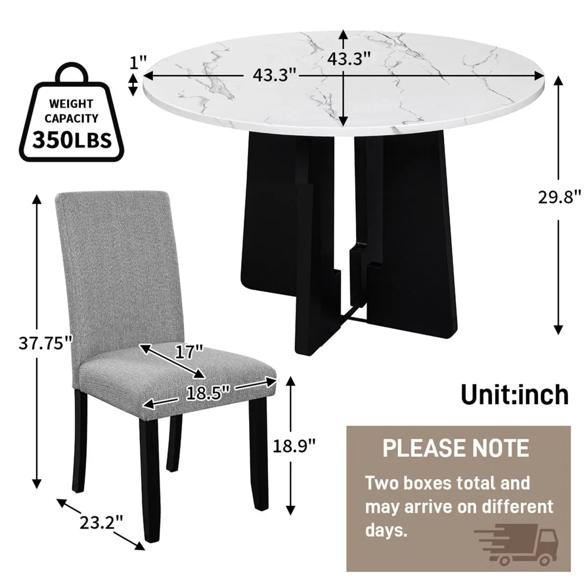 5-Piece Round Solid Wood MDF Dining Table Set With Upholstered Chairs - Omega Lifestyles