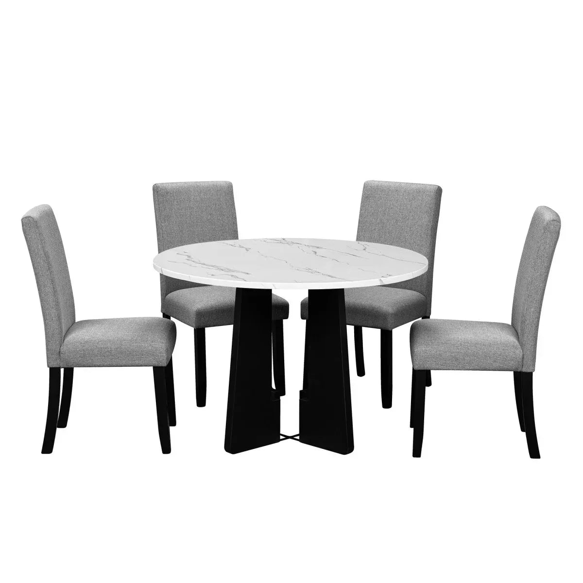 5-Piece Round Solid Wood MDF Dining Table Set With Upholstered Chairs - Omega Lifestyles