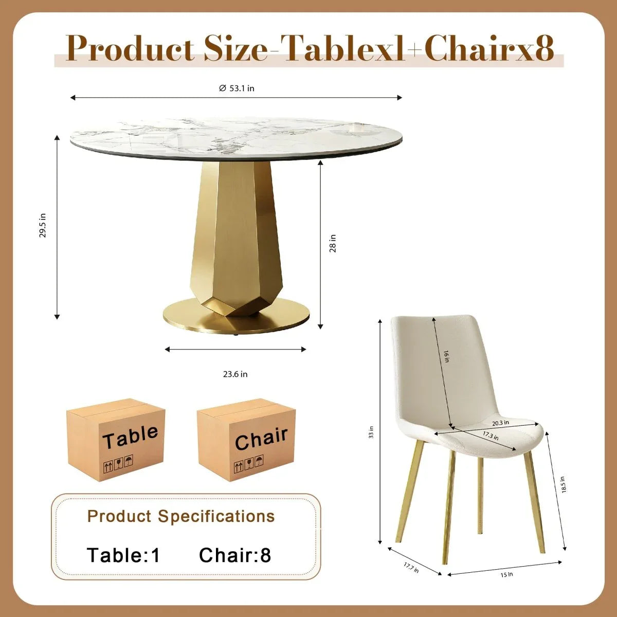 53-Inch Round Sintered Stone Dining Table Set With Chairs - Omega Lifestyles