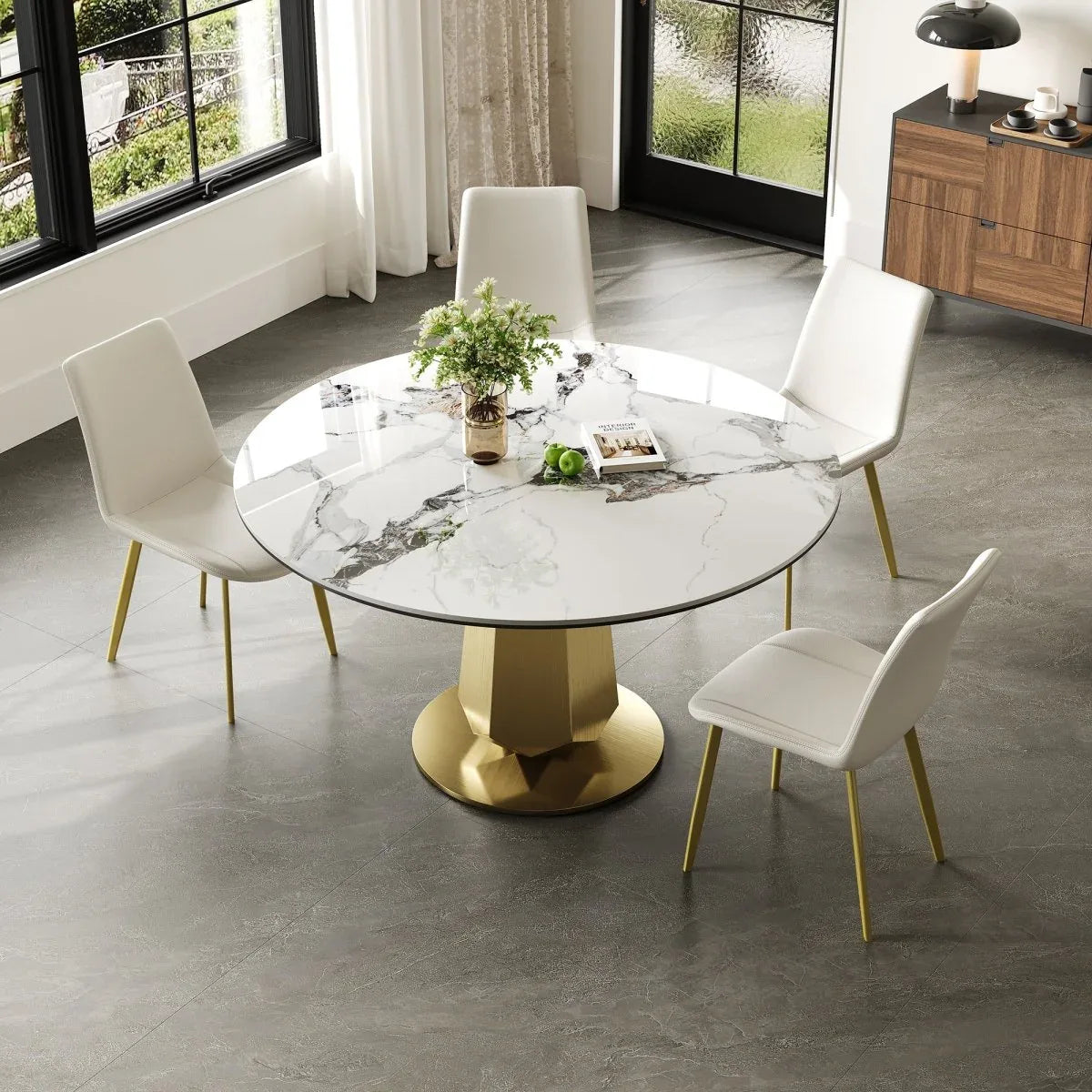 53-Inch Round Sintered Stone Dining Table Set With Chairs - Omega Lifestyles