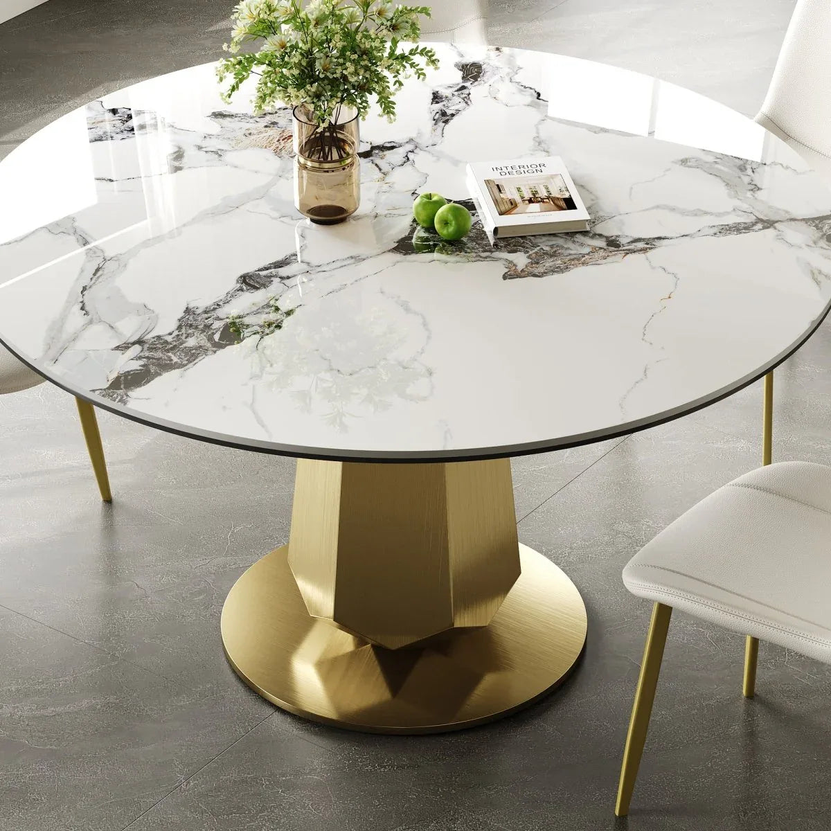 53-Inch Round Sintered Stone Dining Table Set With Chairs - Omega Lifestyles