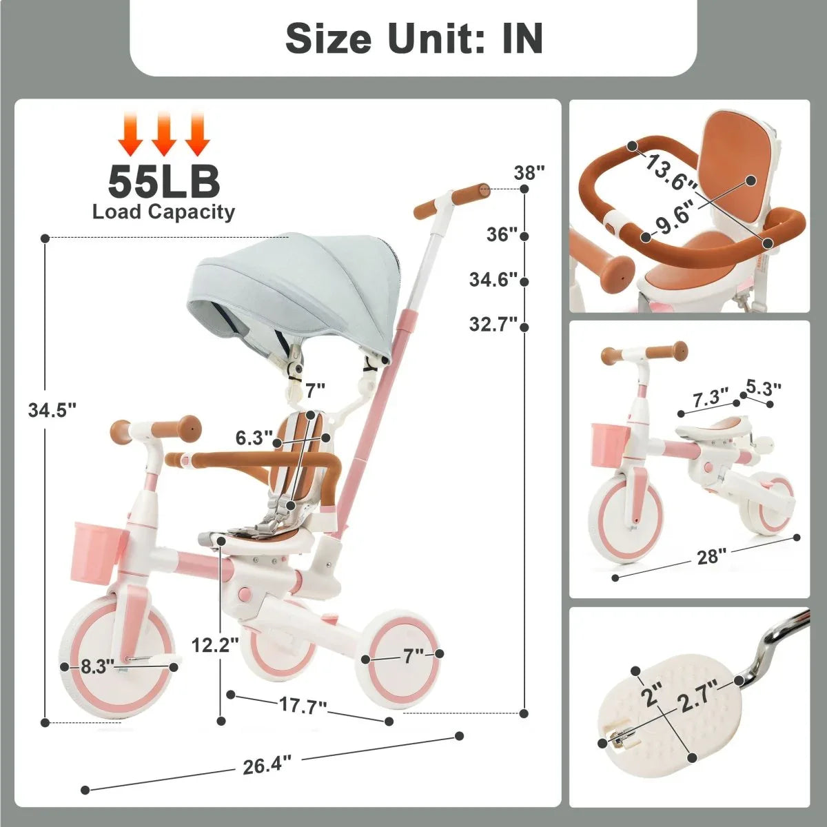 7-in-1 Multifunctional Adjustable Aluminum Baby Tricycle - Omega Lifestyles