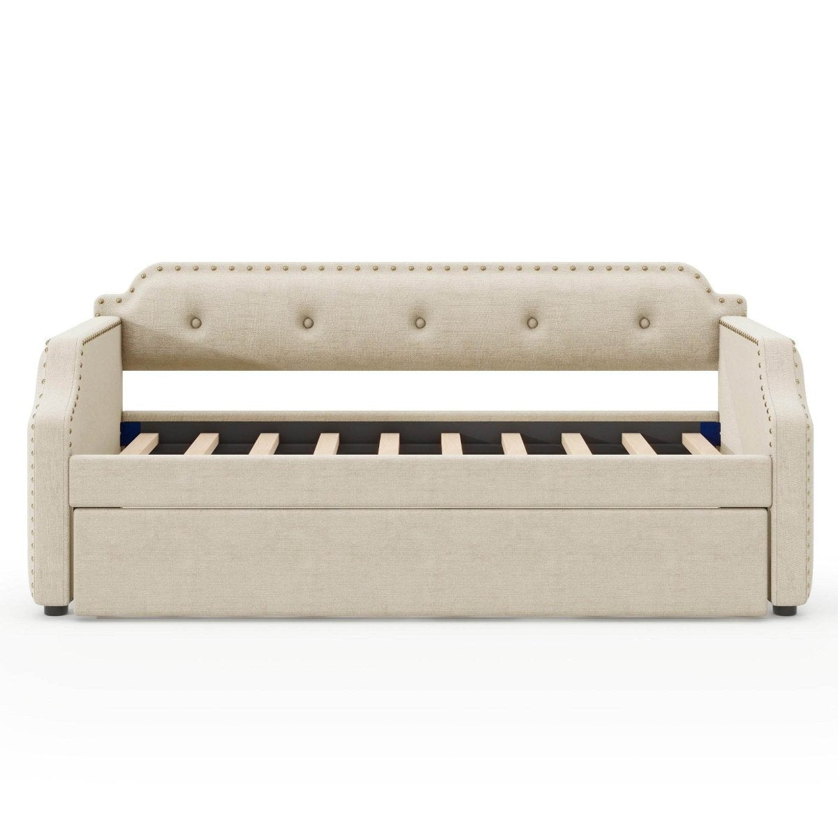 Beige Linen Upholstered Daybed With Trundle - Sleep Galleria
