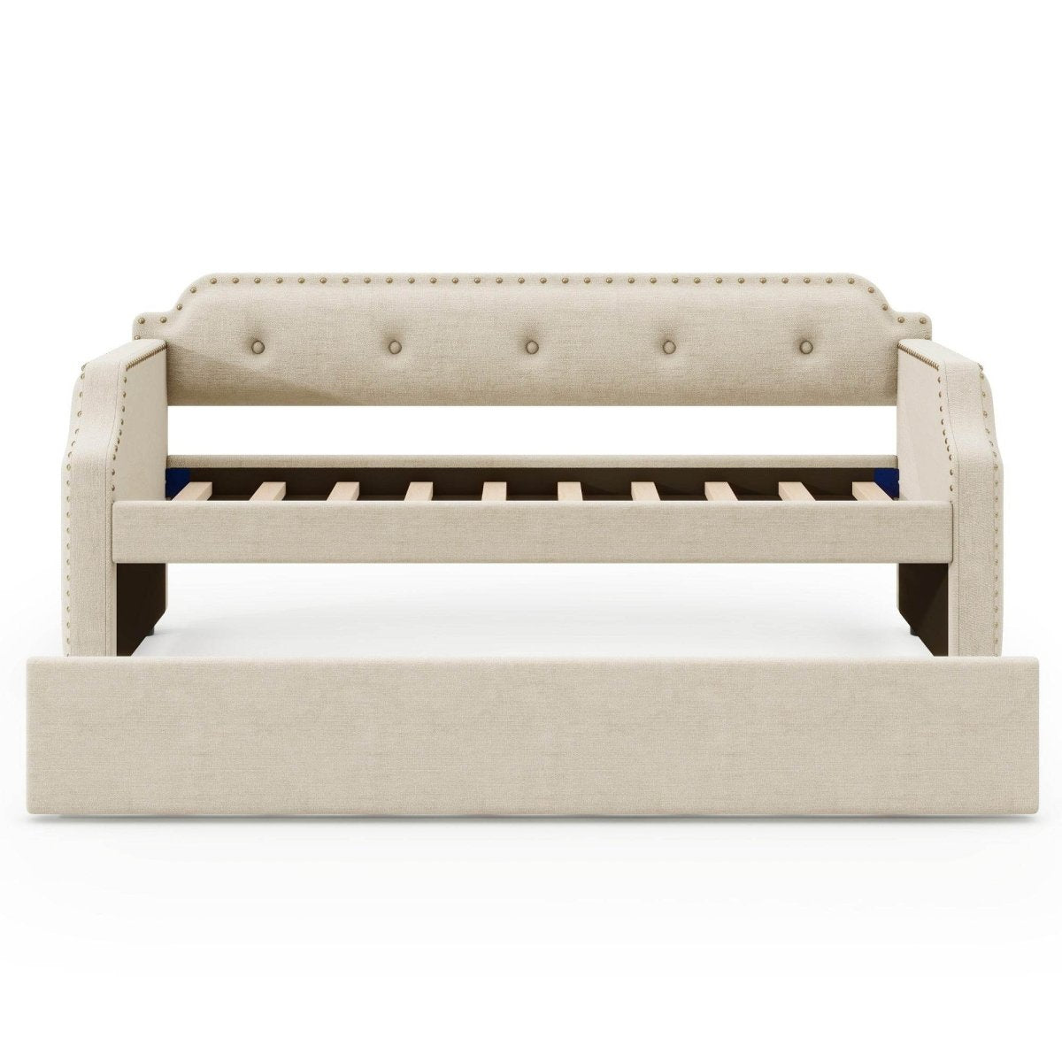 Beige Linen Upholstered Daybed With Trundle - Sleep Galleria
