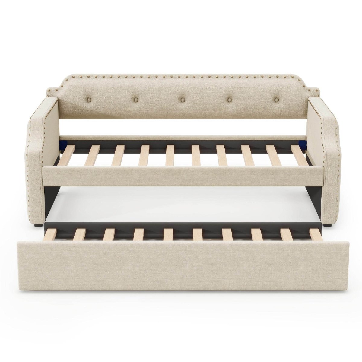 Beige Linen Upholstered Daybed With Trundle - Sleep Galleria