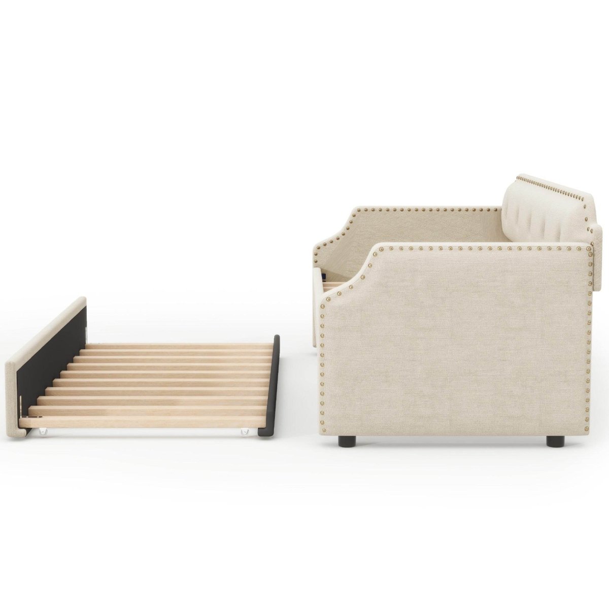 Beige Linen Upholstered Daybed With Trundle - Sleep Galleria