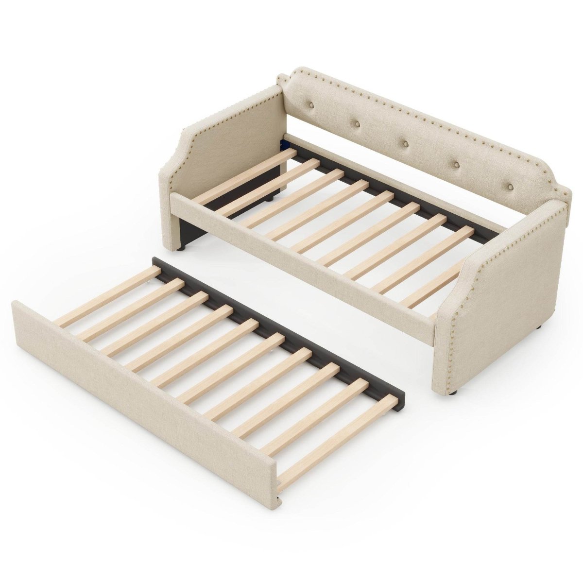 Beige Linen Upholstered Daybed With Trundle - Sleep Galleria