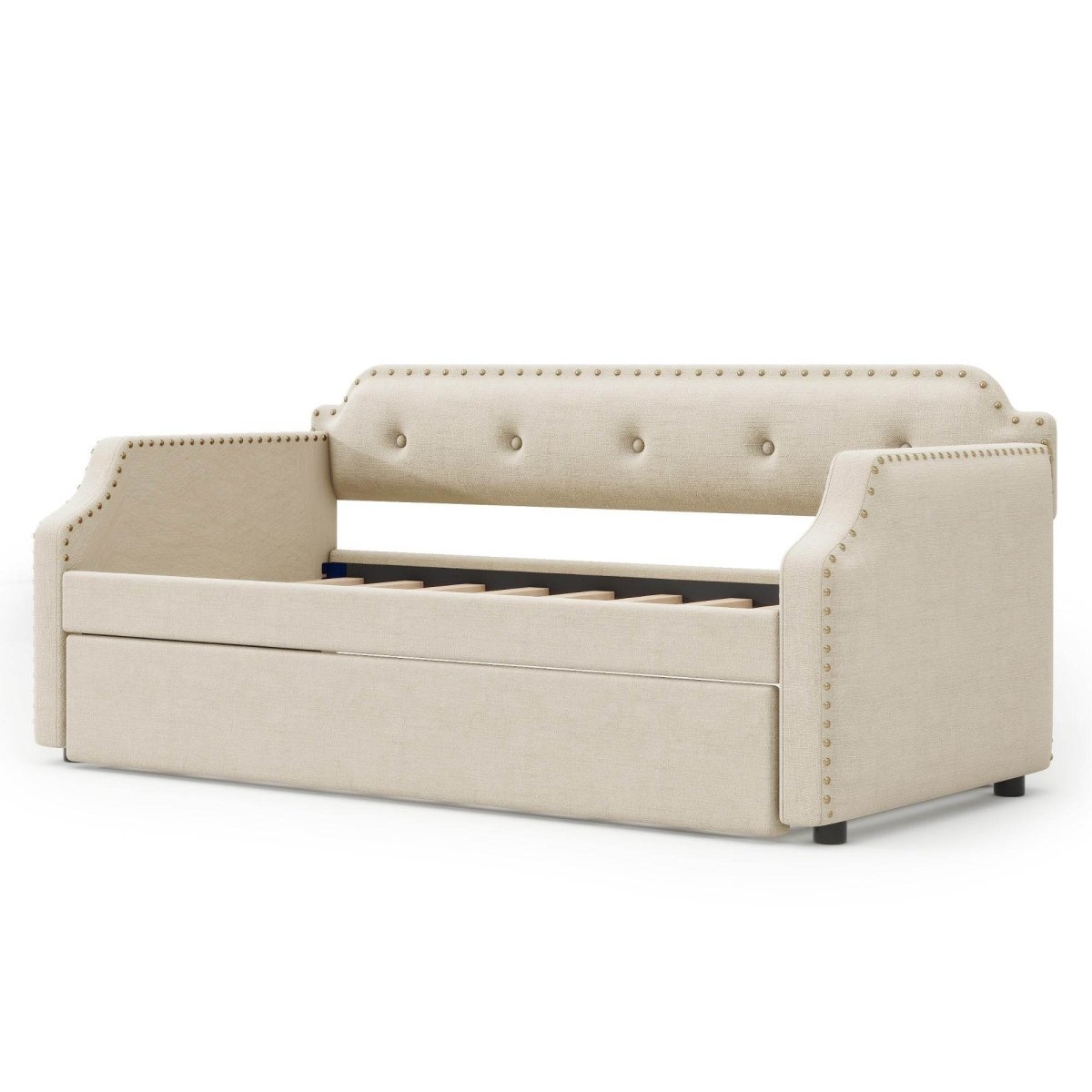 Beige Linen Upholstered Daybed With Trundle - Sleep Galleria