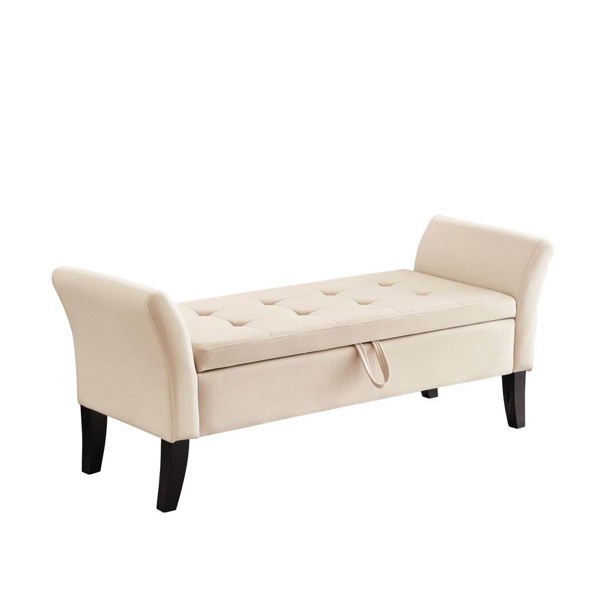 Beige Velvet Storage Bed Bench With Foam Seat - Sleep Galleria