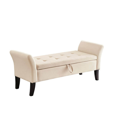 Beige Velvet Storage Bed Bench With Foam Seat - Sleep Galleria