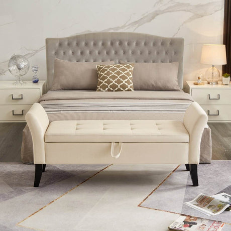 Beige Velvet Storage Bed Bench With Foam Seat - Sleep Galleria