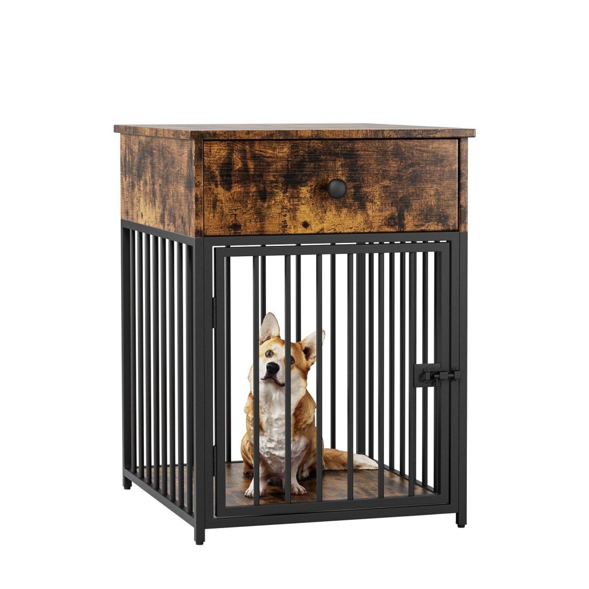 Brown MDF Iron Pet Dog Crate With Drawer Storage - Sleep Galleria
