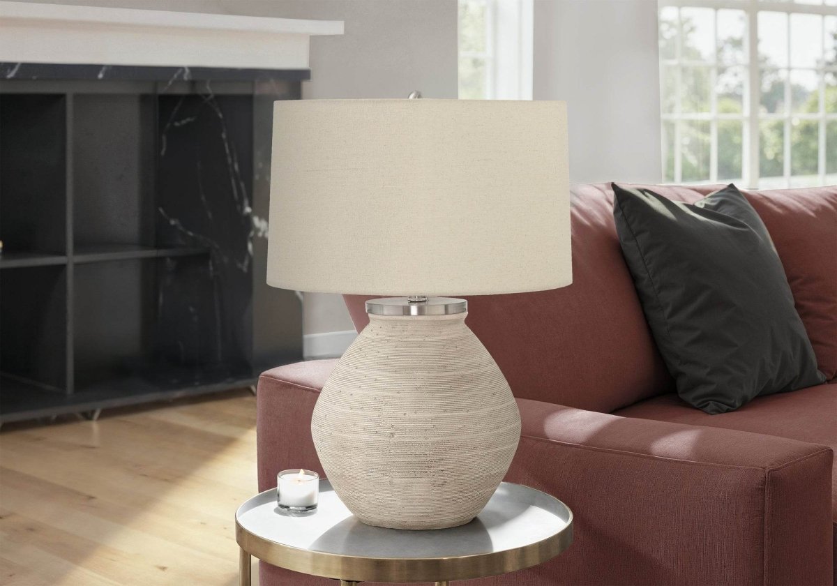 Contemporary Concrete Cream Table Lamp With Linen Shade - Sleep Galleria