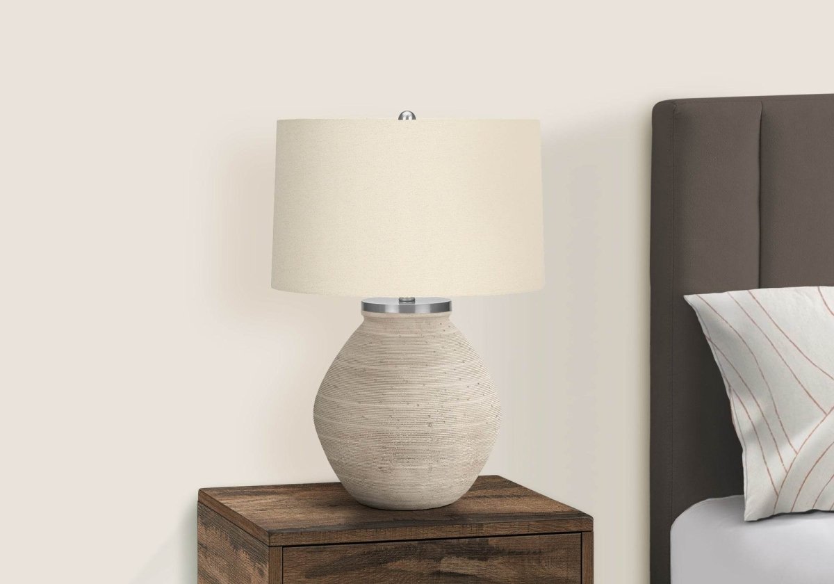 Contemporary Concrete Cream Table Lamp With Linen Shade - Sleep Galleria