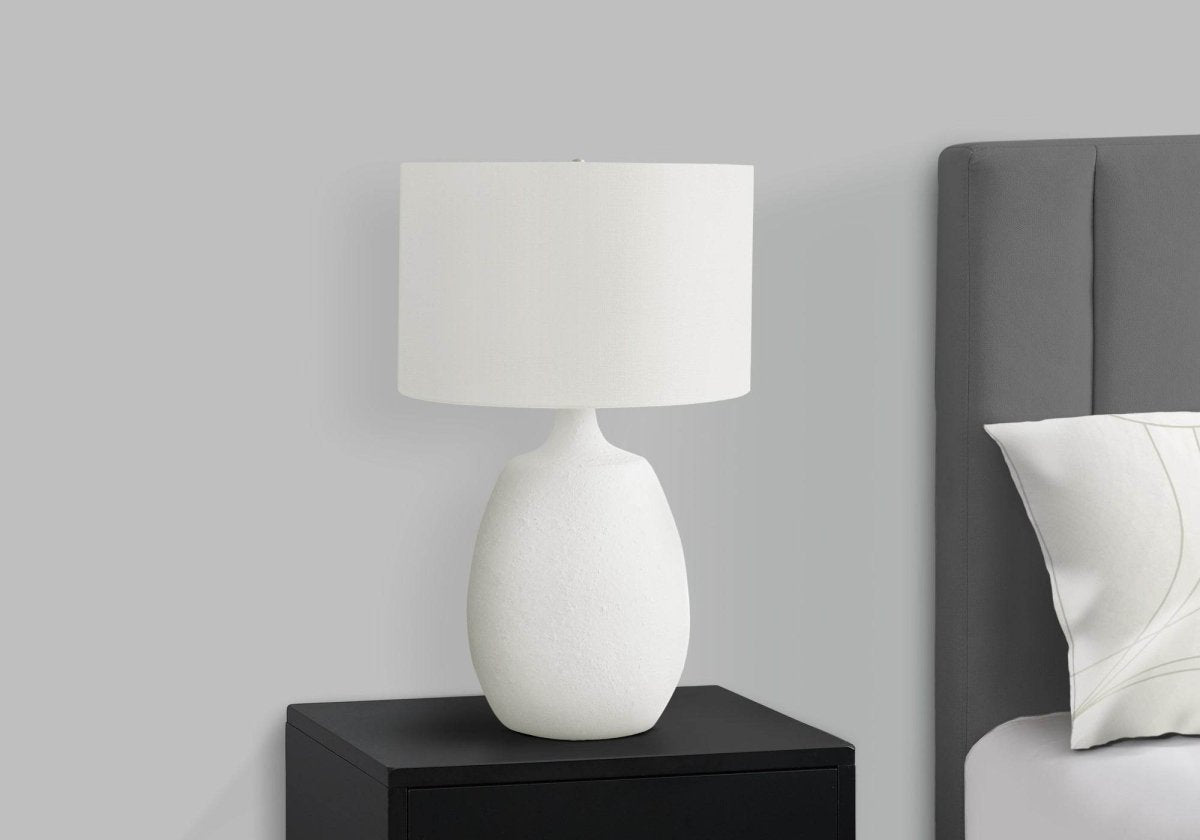 Contemporary Cream Resin Table Lamp With Ivory Shade - Sleep Galleria
