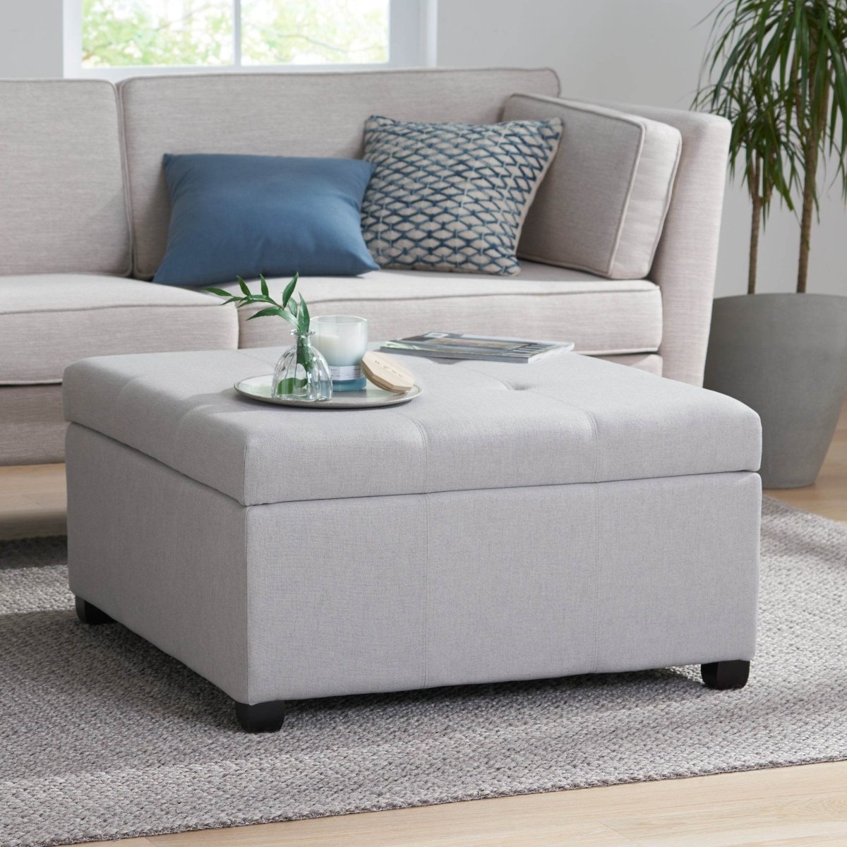 Contemporary Light Grey Fabric Storage Ottoman - Sleep Galleria