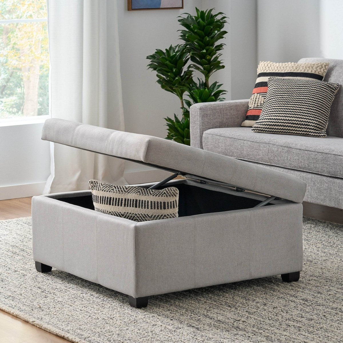 Contemporary Light Grey Fabric Storage Ottoman - Sleep Galleria