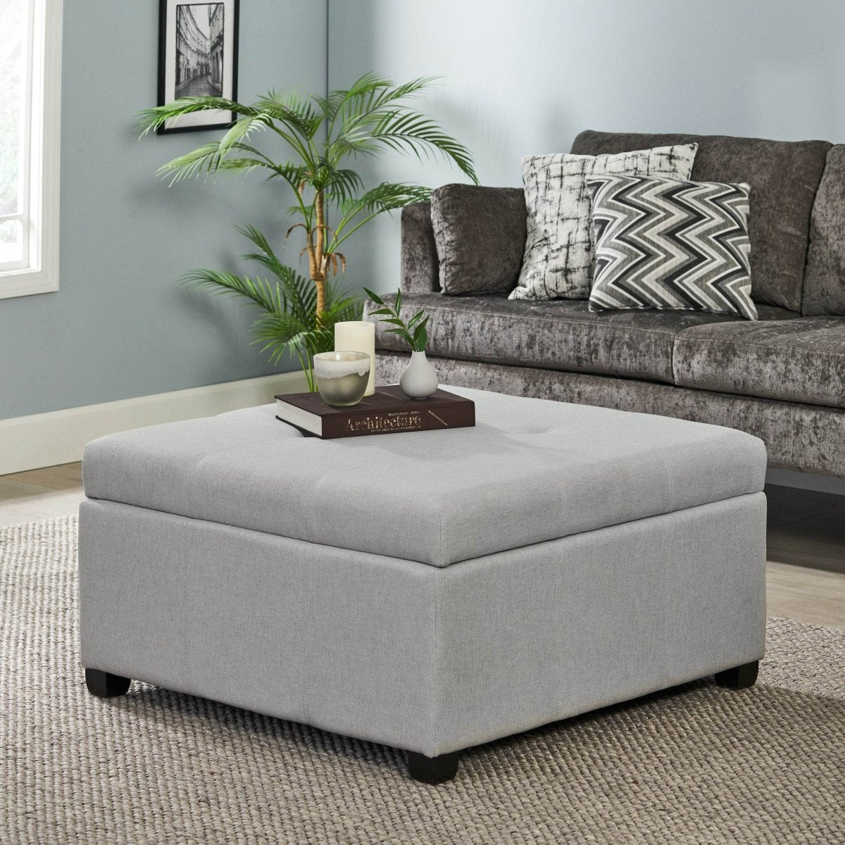 Contemporary Light Grey Fabric Storage Ottoman - Sleep Galleria