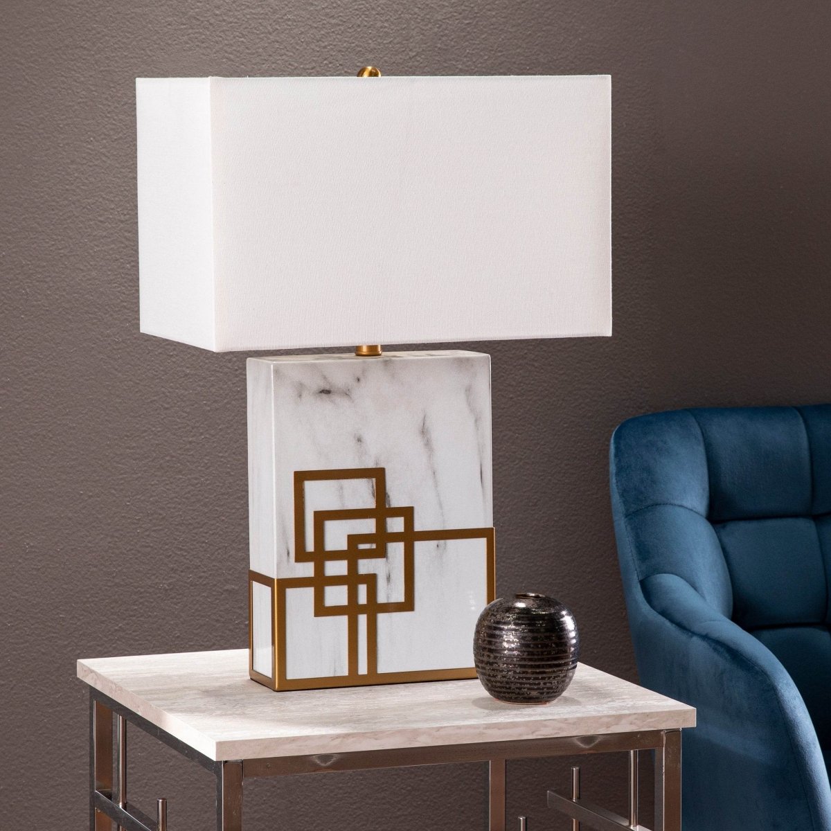 Contemporary White Faux Marble Iron Table Lamp - Sleep Galleria