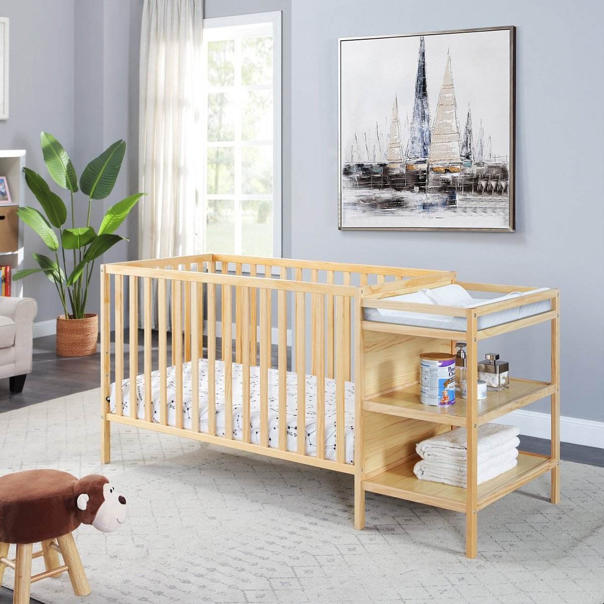 Convertible Solid Wood Crib And Changer Combo Natural - Sleep Galleria