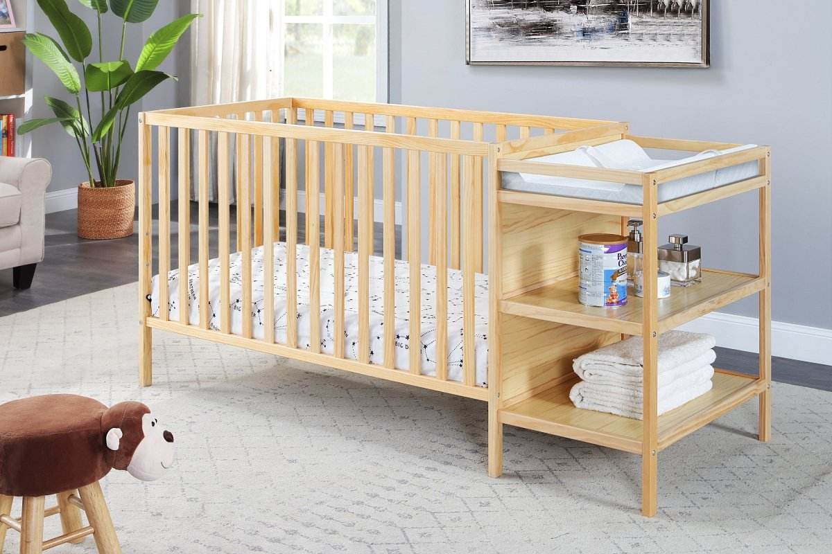 Convertible Solid Wood Crib And Changer Combo Natural - Sleep Galleria