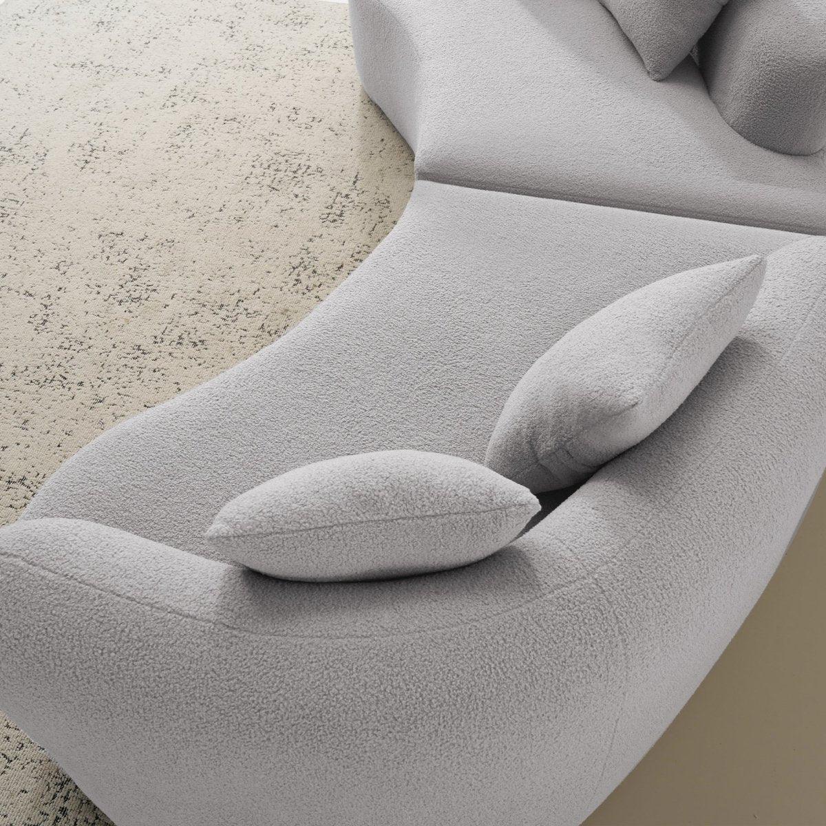 Curved Four-Seater Grey Teddy Velvet Foam Sofa - Omega Lifestyles