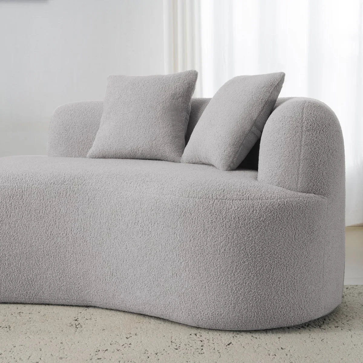 Curved Four-Seater Grey Teddy Velvet Foam Sofa - Omega Lifestyles