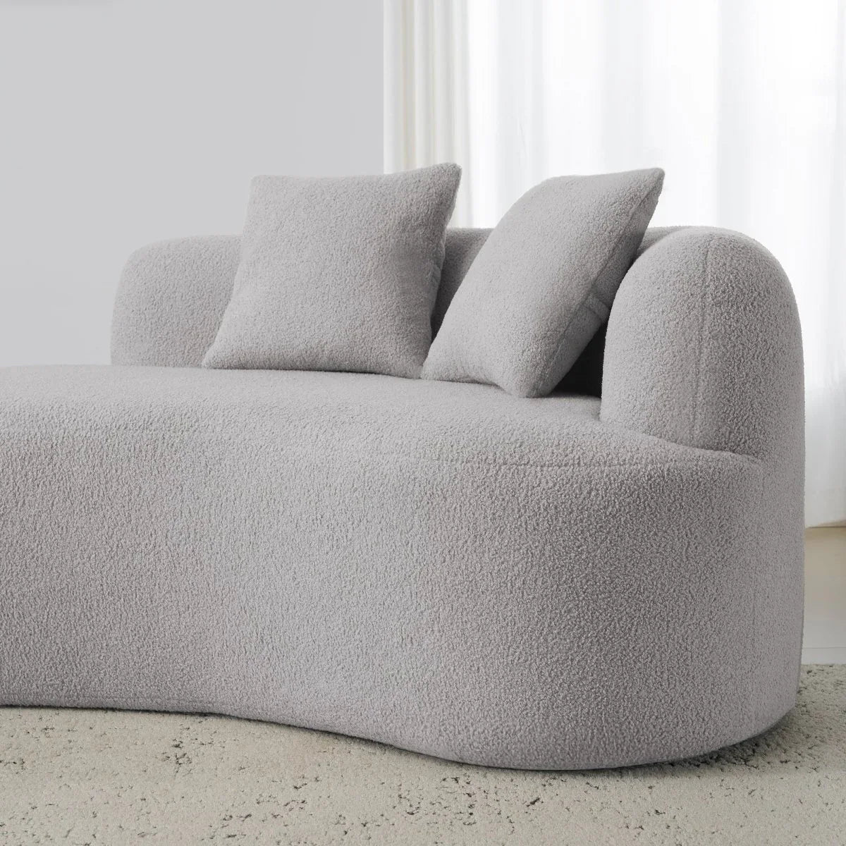 Curved Four-Seater Grey Teddy Velvet Foam Sofa - Omega Lifestyles
