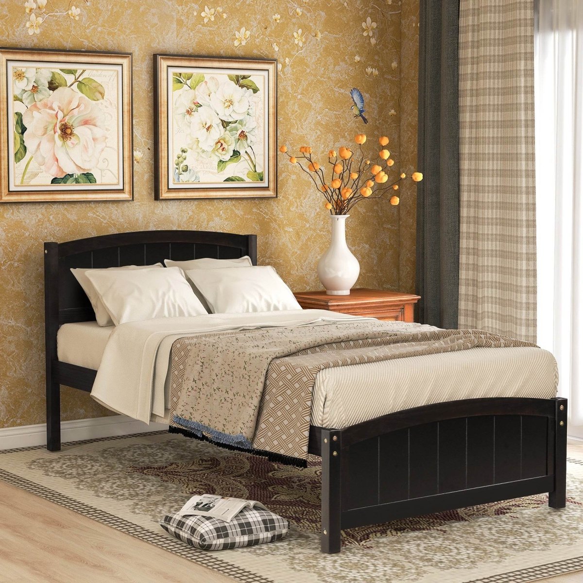 Espresso Solid Wood Platform Bed With Headboard And Footboard - Zenvia - Omega Lifestyles