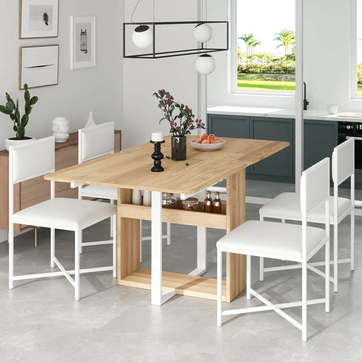 Extendable 5-Piece MDF Metal Dining Table Set With Chairs - Omega Lifestyles