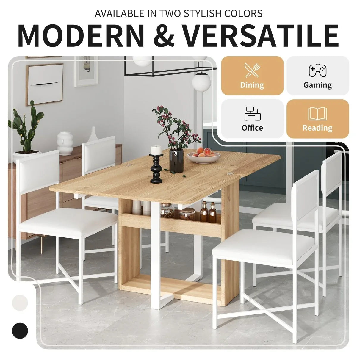 Extendable 5-Piece MDF Metal Dining Table Set With Chairs - Omega Lifestyles