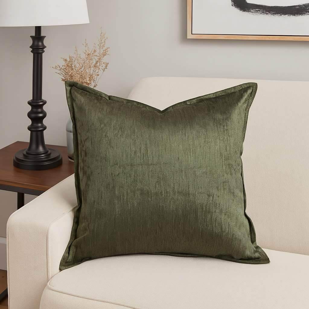 Forest Green Velvet Throw Pillow With Supportive Fill - Zenvia - Omega Lifestyles