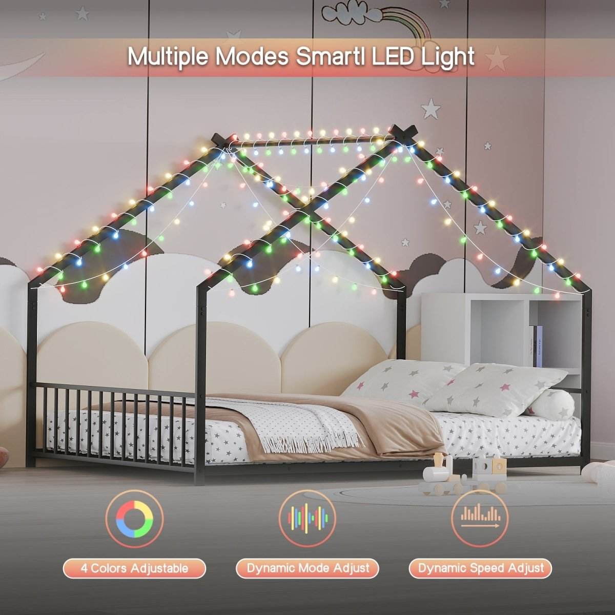 Full Iron Rooftop Bed Frame With LED Lights - Sleep Galleria
