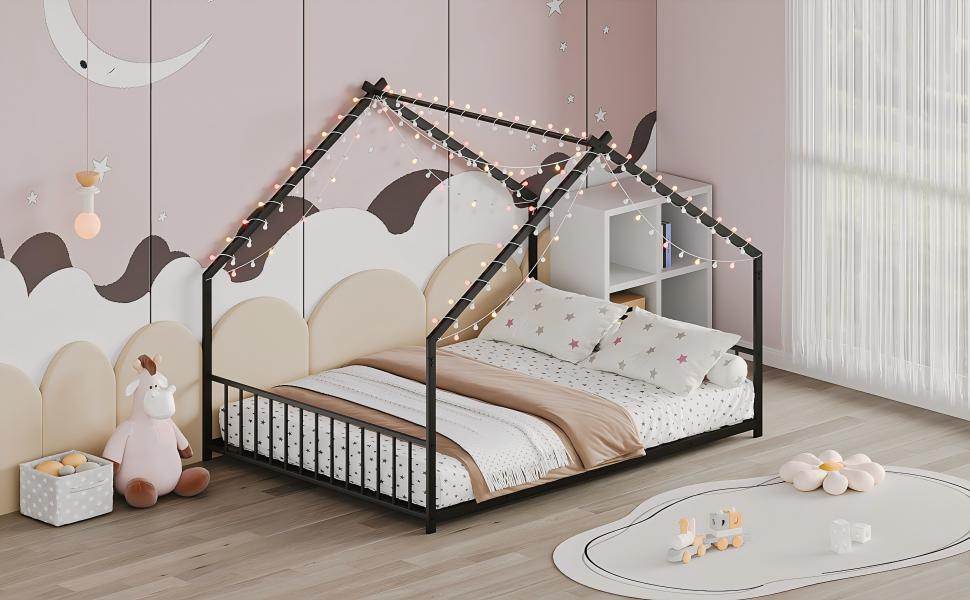 Full Iron Rooftop Bed Frame With LED Lights - Sleep Galleria