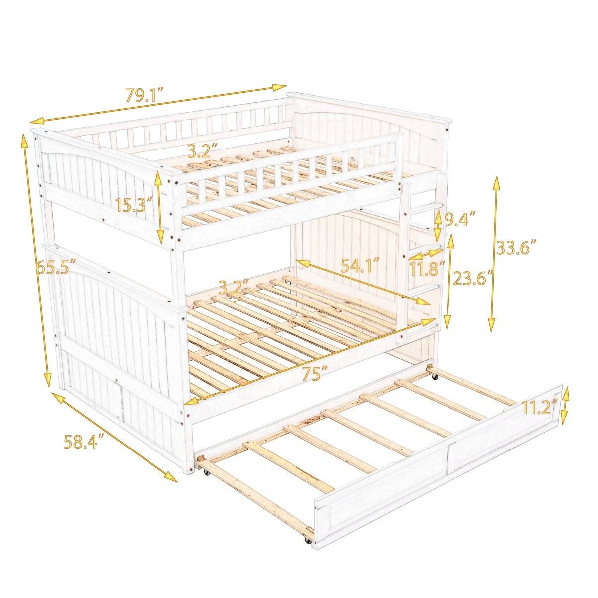 Full Over Full Bunk Bed With Twin Trundle Pinewood - Sleep Galleria