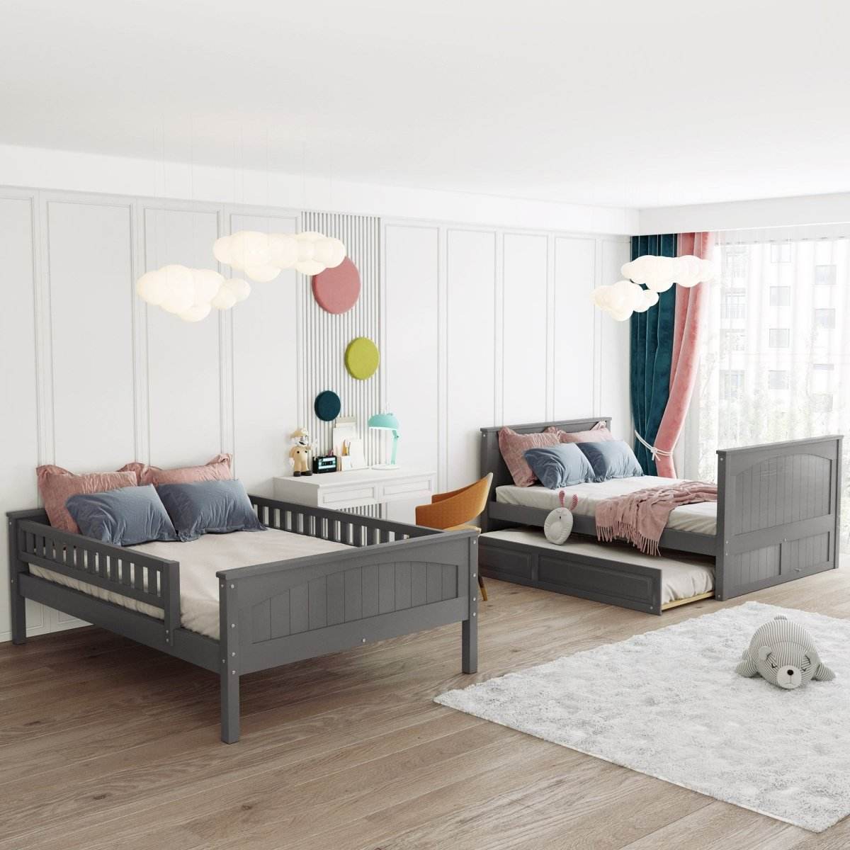 Full Over Full Bunk Bed With Twin Trundle Pinewood - Sleep Galleria