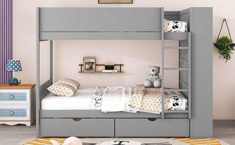 Full Over Full Solid Wood Bunk Bed With Storage Drawers - Sleep Galleria