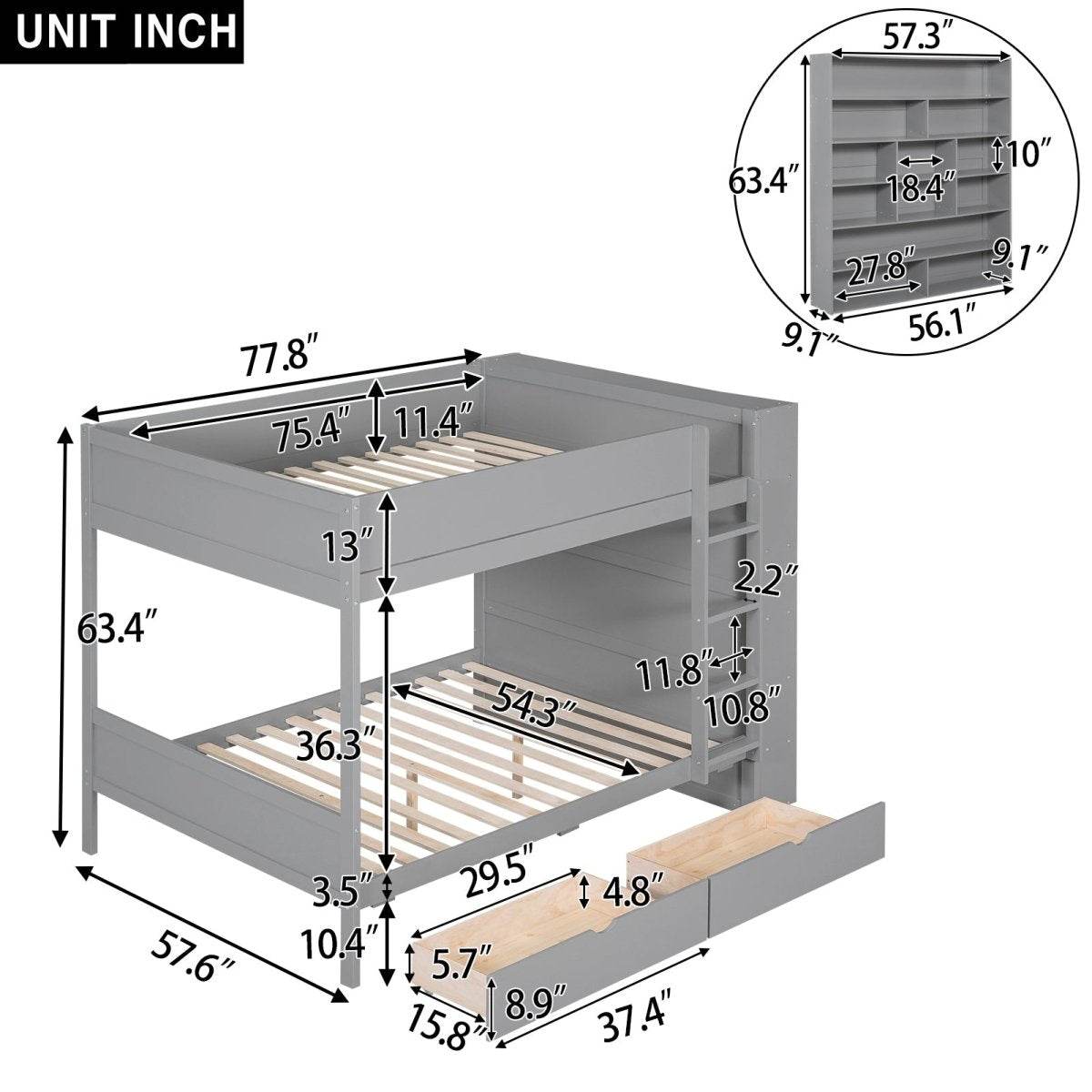 Full Over Full Solid Wood Bunk Bed With Storage Drawers - Sleep Galleria