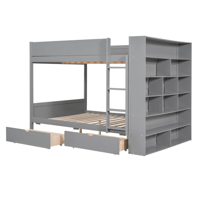 Full Over Full Solid Wood Bunk Bed With Storage Drawers - Omega Lifestyles