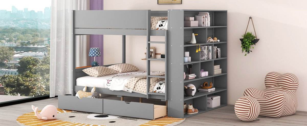 Full Over Full Solid Wood Bunk Bed With Storage Drawers - Sleep Galleria