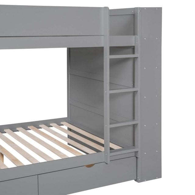 Full Over Full Solid Wood Bunk Bed With Storage Drawers - Omega Lifestyles